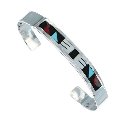 Zuni Sterling Silver Multicolor Inlay Cuff Bracelet NN20158